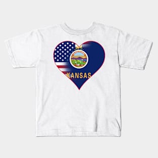 State of Kansas Flag and American Flag Fusion Design Kids T-Shirt